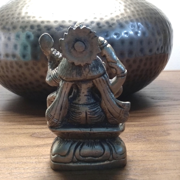 Antique Vintage Brass Hindu Goddess Saraswati Sculpture / 4” Figurine - Picture 12 of 15